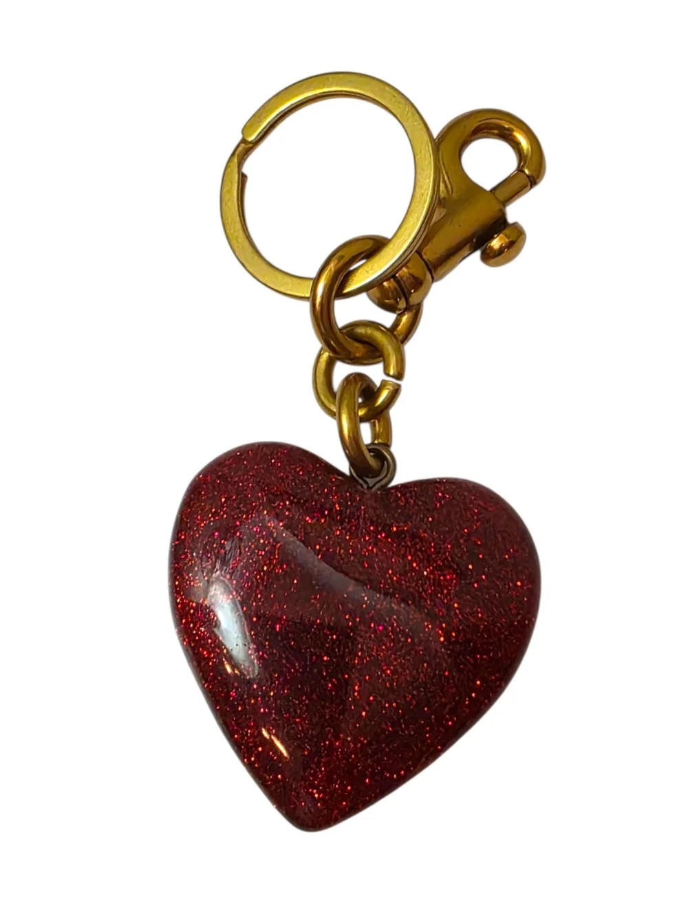 Red Glitter Large Red Heart Purse Charm Keychain Gold NWT